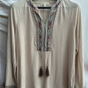 Lucky Brand Cream Embroidered Women's Top